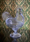 Påskedekor godteri/ snope skål med stett og lokk høne/ hane i transparent pressglass 1950/ 60 tallet thumbnail