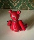 Rød bjørn bamse med strikk trefigur - Støa Leketøyfabrikk Lindesnes Norge 1960 tallet thumbnail