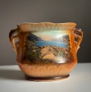 Art Deco antikk matt brun potteskjuler/ blomsterpotte i steingods - Tsjekkoslovakia/ Czecho-Slovakia 1920/30 tallet thumbnail