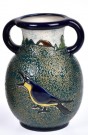 Art Deco Jugend AMPHORA antikk vase i glasert keramikk fuglemotiv - Czecho-Slovakia Tsjekkia 1920 tallet thumbnail