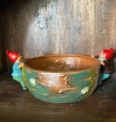 Stor spraymalt terrakotta keramikk nisseskål nøttebolle med juledekor gnom 5 Heissner W. Germany Tyskland thumbnail