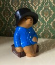 Paddington bear bjørn blå frakk og hatt sparebøsse i plast Haugesund sparebank - OY MK-TUOTE AB Finland 1970/80 tallet thumbnail