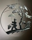 Silhuett svart rund vindu/ veggdekor i metall - asiatisk thumbnail