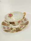 Mocca/ mokka kaffekopp kuvert med luster glasur, rosemotiv og gulldekor thumbnail