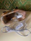 Art Deco bordlampe figurlampe alabast stein og patinert metalldekor/ hundefigur 1920-1940 tallet thumbnail