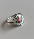 Emaljert barnering i sølv 925S H hvit med håndmalt rosemotiv thumbnail