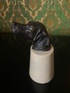 Brevvekt Art Deco funkis design patinert bronse alabast/ marmor/ naturstein hundebyste dyrehode thumbnail