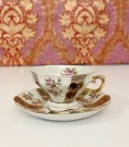 Mocca/ mokka kaffekopp kuvert med luster glasur, rosemotiv og gulldekor thumbnail
