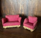 Lundby dukkehus møbler tilbehør 1:18 Salonggruppe lenestol og sofa 1950/60-tallet thumbnail