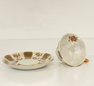 Mocca/ mokka kaffekopp kuvert med luster glasur, rosemotiv og gulldekor thumbnail