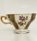 Mocca/ mokka kaffekopp kuvert med luster glasur, rosemotiv og gulldekor thumbnail