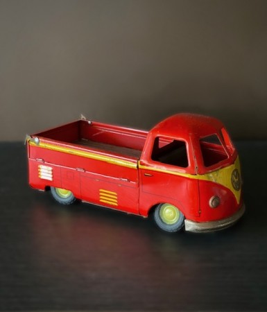 Volkswagen VW Single Cab bus A-20414 mekanisk varevogn i blikk lekebil - LAMO Leketøyfabrikk AS Stavanger Norge 1956