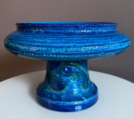 «Liberty Blue», stor stetteskål i keramikk - Aldo Londi/ Bitossi Italia, 1970 tallet