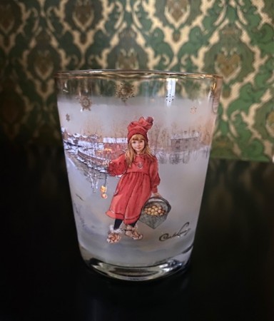 Juledekor Britta mit äpplen håndlaget lyslykt telysholder i glass Carl Larsson Goebel Germany Tyskland