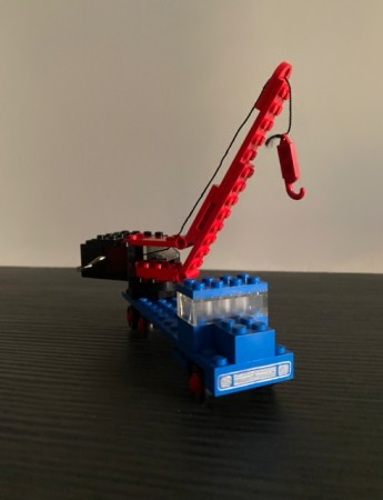 LEGO blå kranebil Legoland 654 i original eske og byggeinstruksjon lansert 1972/73