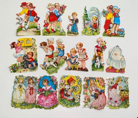 Lott 15 stk glansbilder barnemotiv 1950/ 60-tallet