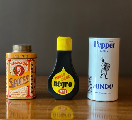 Landhandel utgått krydderier krydderbøsser Hindu Pepper Toro Negro sukkerkulør Radfords spices