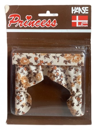 HANSE Princess, dukkehus tilbehør 1:18 - gardiner (363 lys beig/ brunt mønster), 1970 tallet