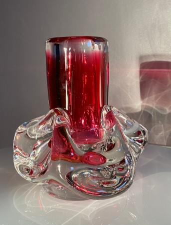 Bohemian vase i klart/ rosa transparent kunstglass - Josef Hospodka Chribska factory Czech Tsjekkia