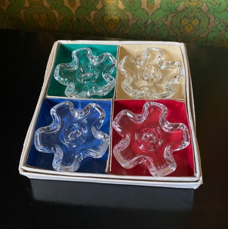 Lysestaker i klart pressglass og original emballasje Czechoslovakia 1950/60-tallet