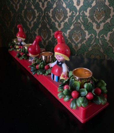 Juledekor lysestake adventstake i hardplast Karen K Kjærsgaard Kjaersgaard 1970-tallet