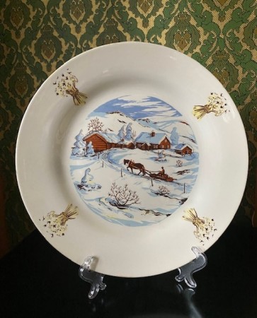 Tallerken plett med vinter/ julemotiv FF Figgjo Flint Norway 1950/60-tallet