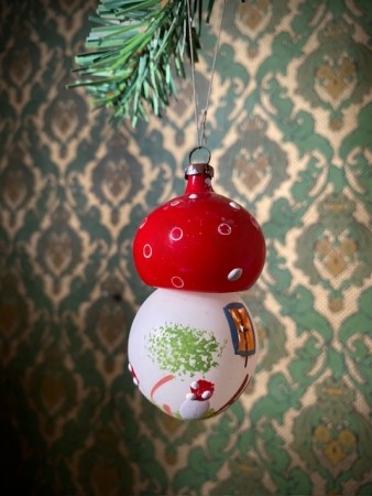 Juletrepynt julekule ornament sopp fluesopp håndmalt glass