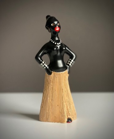 Eksotisk kitsch afro figur i glasert keramikk/ terrakotta - 1950/ 60 tallet