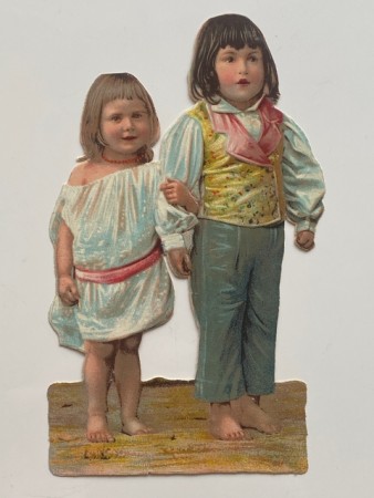 Stort antikk Viktoriansk glansbilde barnemotiv 1890-1910