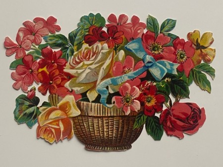 Stort antikk glansbilde roser blomstermotiv 1900-tallet