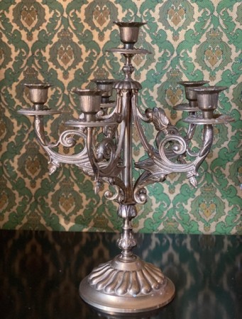 Rokokko Chandelier kandelaber 5-armet lysestake i messing - Made in Italy 1970 tallet