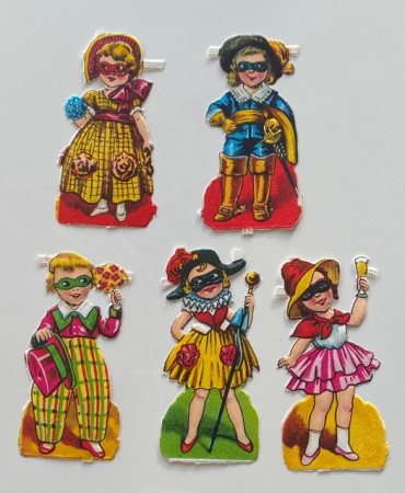 Lott 5 stk glansbilder barn/ maskerade/ klovnemotiv 1950/ 60 tallet